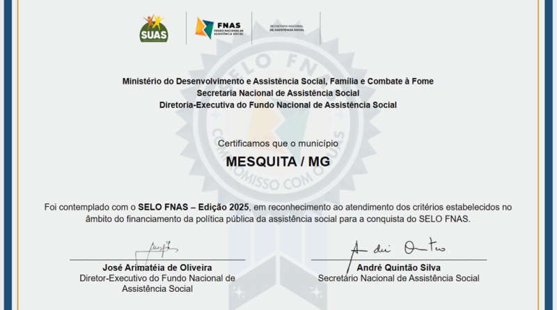 Mesquita conquista Selo FNAS 2025 e se destaca na gestão da assistência social
